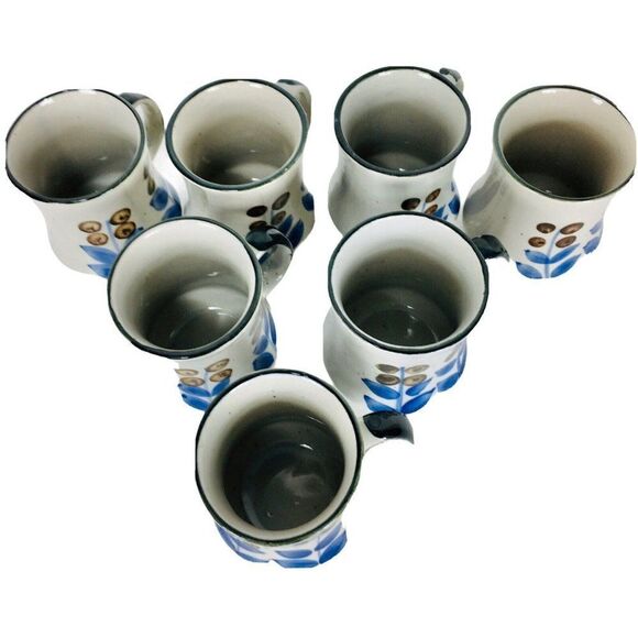 Vintage 70's Bohemian Floral Stoneware Coffee Tea Mugs Set of Seven COTC - Picture 5 of 6